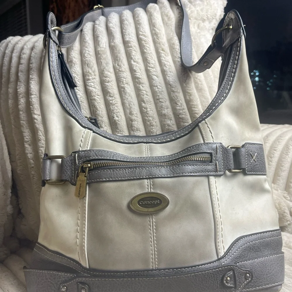 boc Cream and Gray Hobo Bag with Zipper Accent - Picture 7 of 8